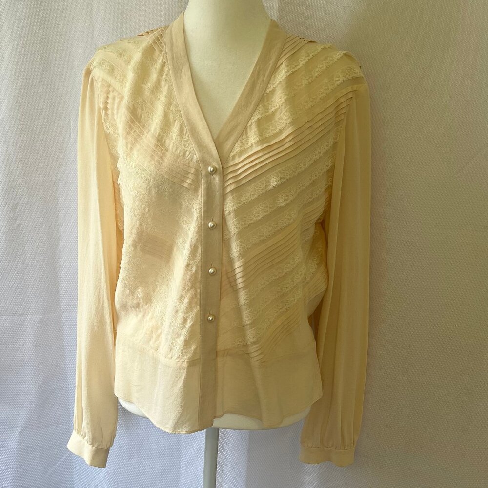 Vintage Talbot's Pure Silk Pale Creamy Yellow Woman's Blouse